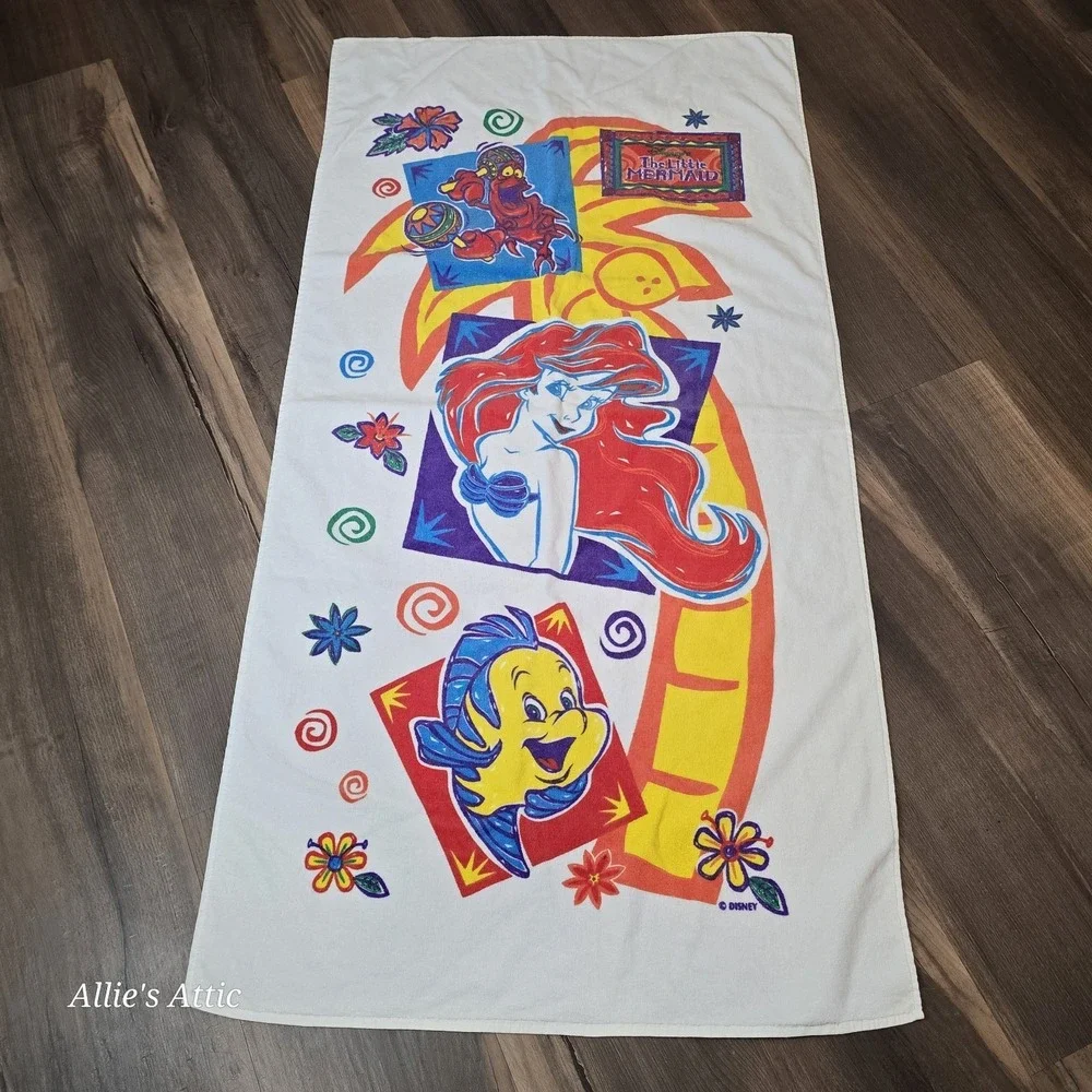 The Little Mermaid Beach Towel Vintage 90s Disney Ariel Flounder Sabastian New*